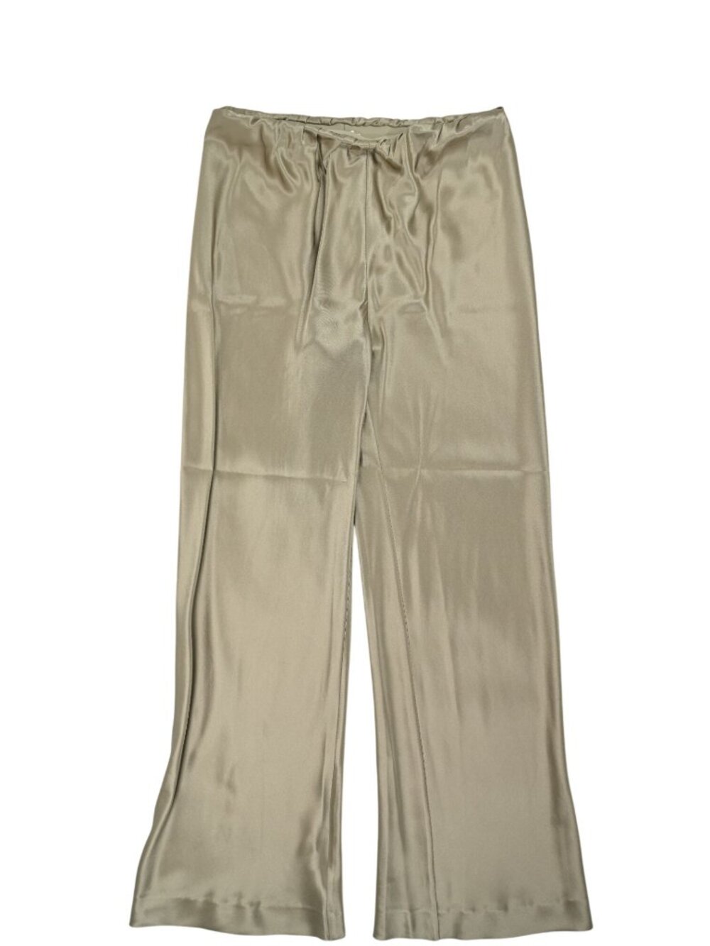 Lilysilk Straight-Leg Silk Satin Pants in Artichoke